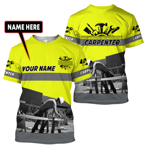 Personalized Name Yellow Carpenter Uniform 3D All Over Printed Unisex Shirts , Idea Gift for Carpenter TO3377