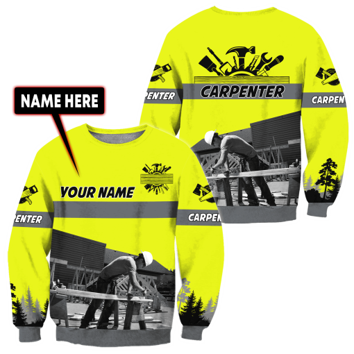 Personalized Name Yellow Carpenter Uniform 3D All Over Printed Unisex Shirts , Idea Gift for Carpenter TO3377