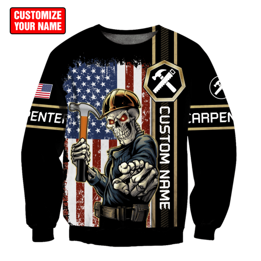 Personalized Name American Carpenter 3D All Over Printed Unisex Shirts, Carpenter Flag Shirt TO3376