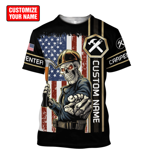 Personalized Name American Carpenter 3D All Over Printed Unisex Shirts, Carpenter Flag Shirt TO3376