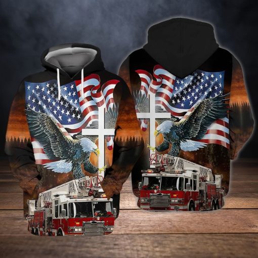 God Blessed Eagle Flag and Fire Truck Firefighter 3D All Over Print Shirt TO3280