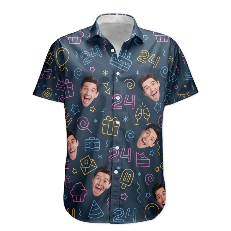 Birthday Neon Party Custom Face Funny Birthday Gift - Custom Photo Hawaiian Shirts HA0025