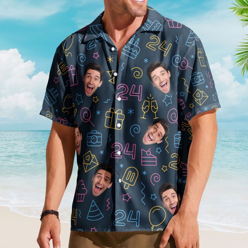 Birthday Neon Party Custom Face Funny Birthday Gift - Custom Photo Hawaiian Shirts HA0025