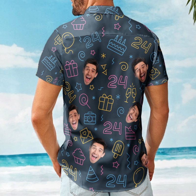 Birthday Neon Party Custom Face Funny Birthday Gift - Custom Photo Hawaiian Shirts HA0025