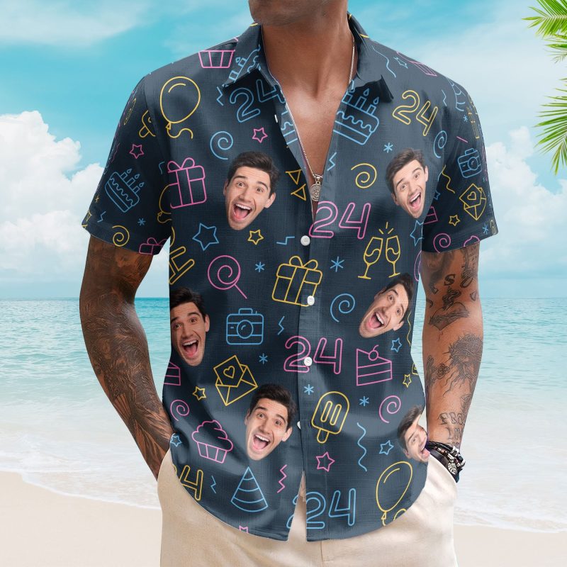 Birthday Neon Party Custom Face Funny Birthday Gift - Custom Photo Hawaiian Shirts HA0025