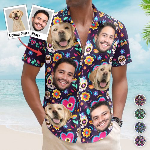 Custom Face Photo Mexican Hawaiian Shirt Skull Pattern - Custom Photo Hawaiian Shirts HA0065