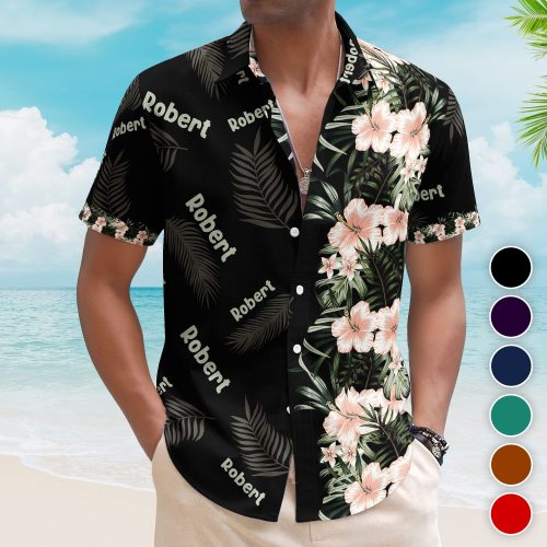 Custom Name Hibiscus Tropical Line Vintage Aloha Shirts - Custom Hawaiian Shirts HA0070