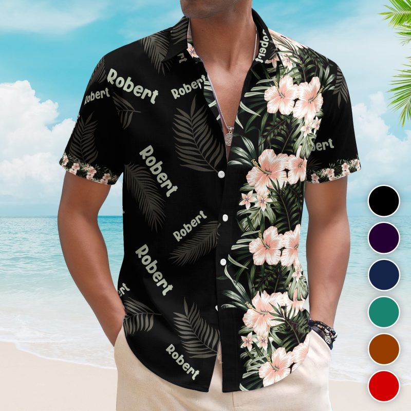 Custom Name Hibiscus Tropical Line Vintage Aloha Shirts - Custom Hawaiian Shirts HA0070