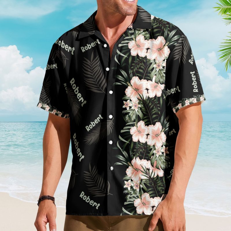 Custom Name Hibiscus Tropical Line Vintage Aloha Shirts - Custom Hawaiian Shirts HA0070