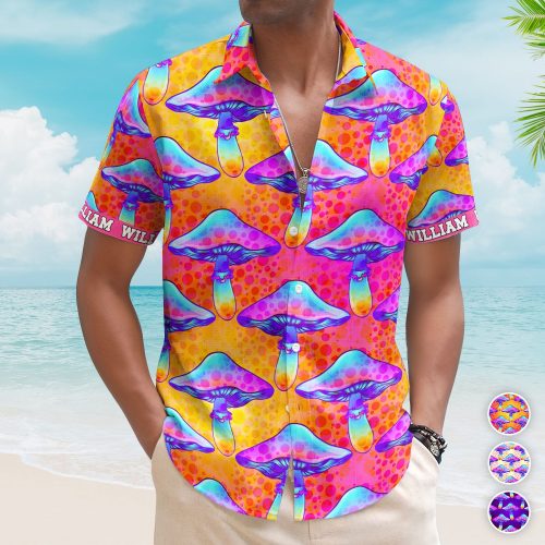 Custom Name With Poisonous Mushroom Pattern - Custom Hawaiian Shirts HA0115