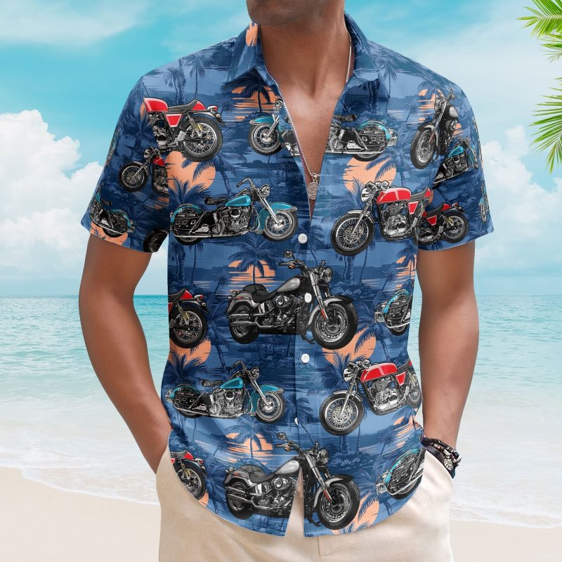 Custom Vintage Bikes Photo Motorbicycles For Bikers, Men, Husband - Custom Photo Hawaiian Shirt HA0107