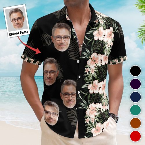 Hibiscus Tropical Line Vintage Funny Face Aloha Shirts - Custom Photo Hawaiian Shirts HA0020