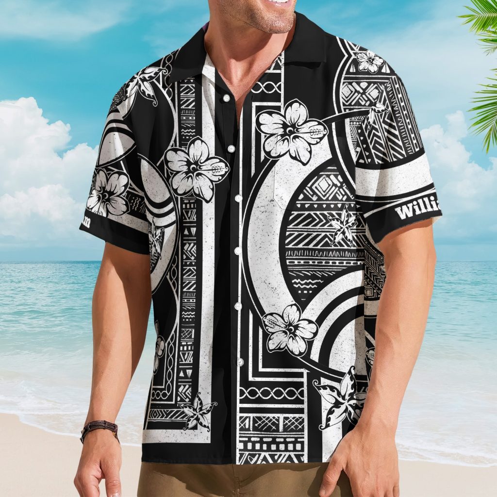 Kapa Hawaiian Pattern Vintage Black Aloha Shirts With Name - Custom Hawaiian Shirts HA0124
