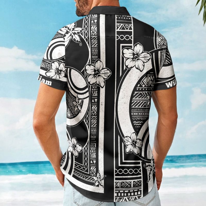 Kapa Hawaiian Pattern Vintage Black Aloha Shirts With Name - Custom Hawaiian Shirts HA0124