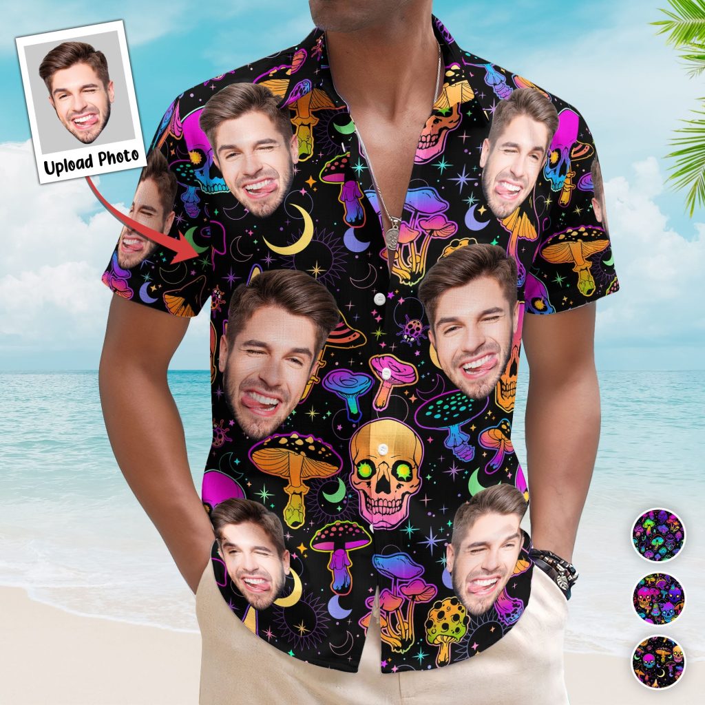 Magic Mushroom And Skull Gift For Men - Custom Photo Hawaiian Shirts HA0110