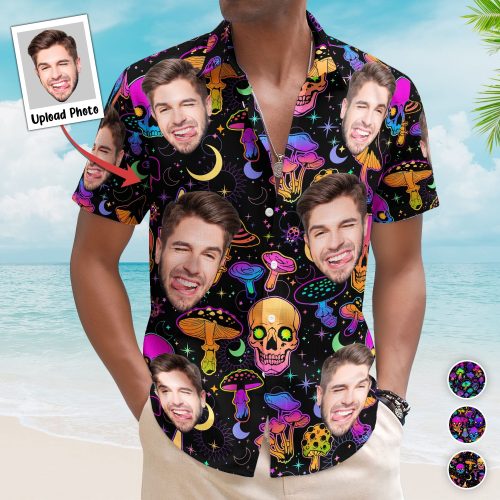 Magic Mushroom And Skull Gift For Men - Custom Photo Hawaiian Shirts HA0110