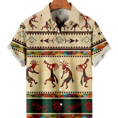 Men's Vintage Western Denim Print Short Sleeve Shirt SO0104