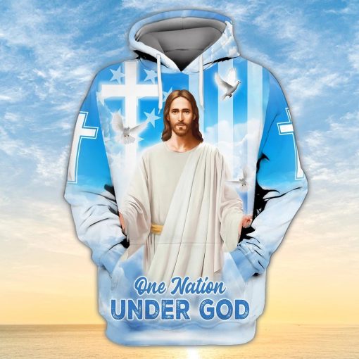 One Nation Under God 3D All Over Print Shirt Hoodie, 4Th Of July Patriotic 3D Hawaiian Shirt, Independence 3D Shirt TO0210
