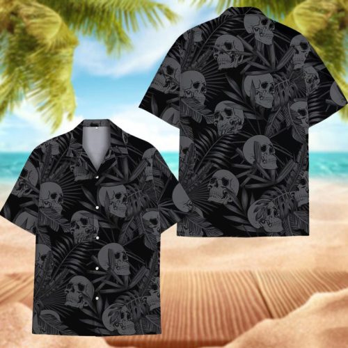 Tropical Skull Hawaiian Shirts for Men Women, Black Skull Hawaiian Shirt Aloha Summer Beach Shirt ET0018