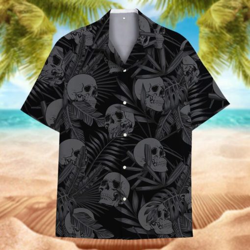 Tropical Skull Hawaiian Shirts for Men Women, Black Skull Hawaiian Shirt Aloha Summer Beach Shirt ET0018