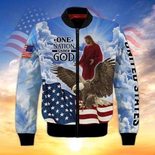 Jesus And Eagle One Nation Under God 3D Full Print Hoodie, 4Th July Independence Day 3D Tee Shirt, Patriotic 3D Bomber TO0211